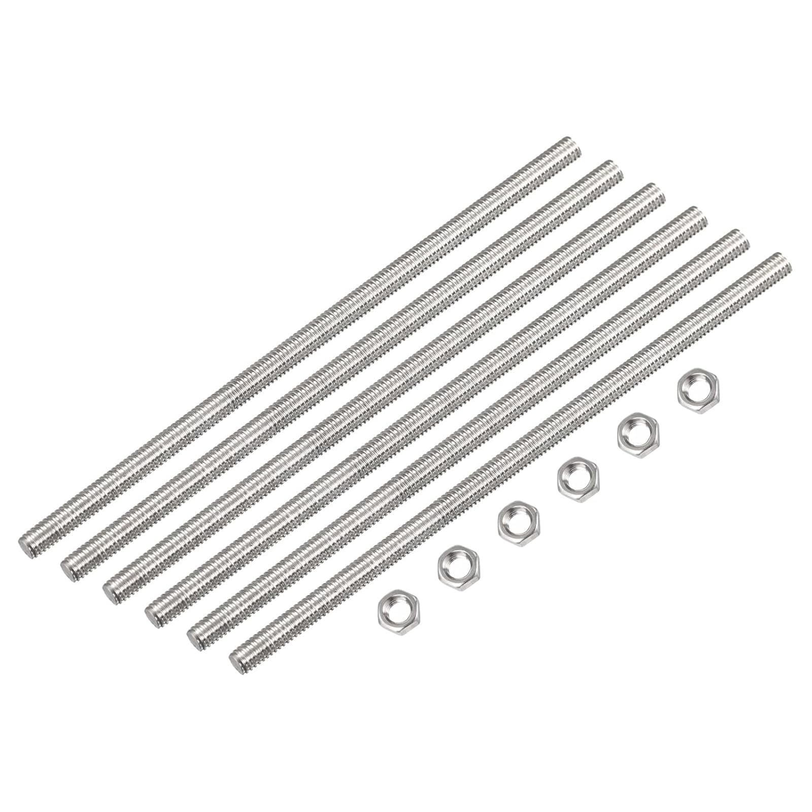 TOP-VIGOR 6Pcs M3 x 200mm Fully Threaded Rod, 304 Stainless Steel Right Hand Threads Rods, Fully Studding Rod Bar with 6Pcs Hex Nuts for Anchor Bolts, Clamps, Hangers and U-Bolts