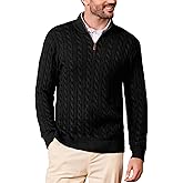 Kallspin Men's Quarter Zip Sweater Pullover Pure Cotton Cable Knit Long Sleeve Business Casual Knitwear
