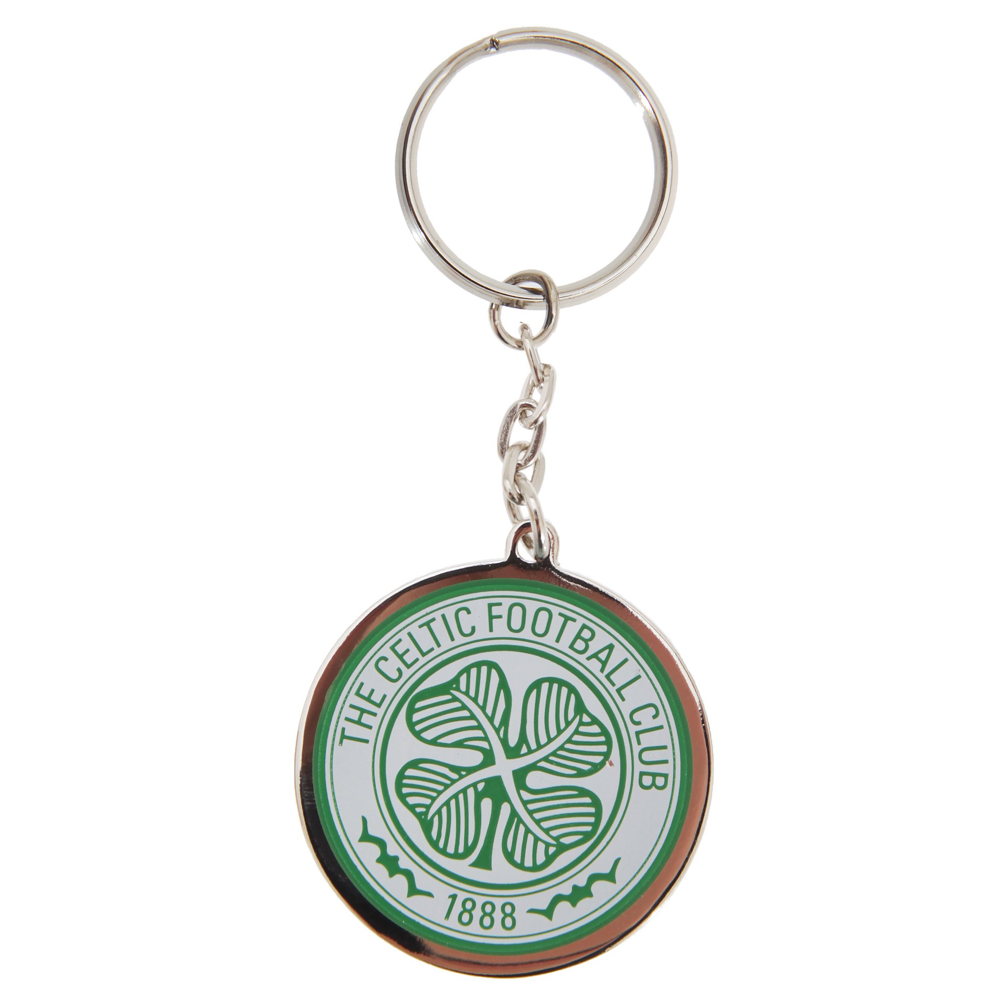 Celtic FC Official Metal Football Crest Keyring (One Size) (Silver/White/Green)