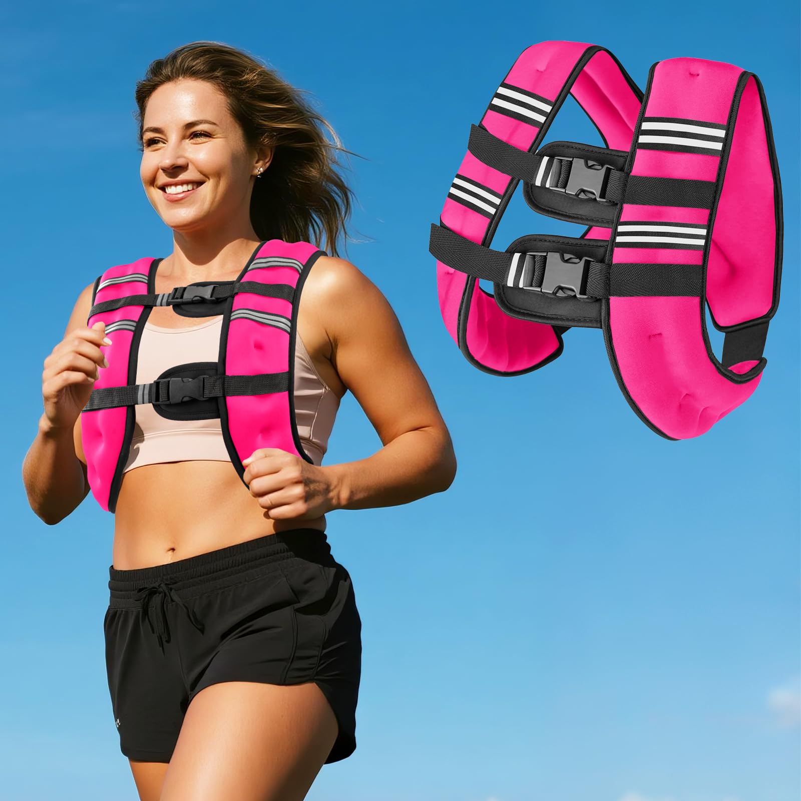 Photo 1 of 20Lb Pink Weighted Vest with Two Adjustment Straps for Men Women, Weight Vest with Reflective Stripes for Workout, Strength Training, Running, Fitness, Muscle Building, Weight Loss, Weightlifting