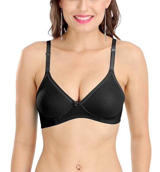 Women's M1001 Cotton T Shirt Multiway Non Padded Seamless Bra (Black) Pack of 1