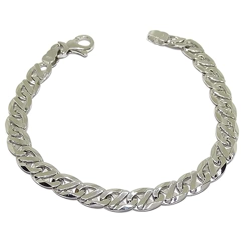 Never Say Never Herren-Armband aus Weißgold, 18 Karat, doppelt, 8 mm Ring, 21 cm lang