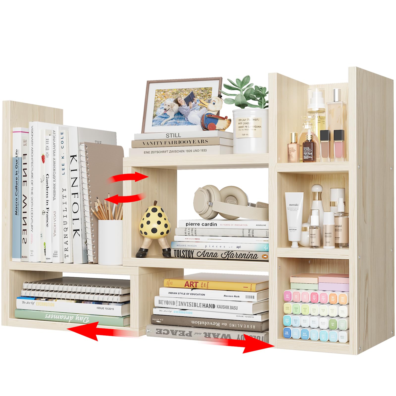 Photo 1 of NUTIKAS Desk Shelves Desktop Orgnizer Shlef - Natural Wood Tone Office Organization for Top of Desk Organizers and Accessories Corner Bookshelf Table Top Shelving Small Hutch Decorations for Office
