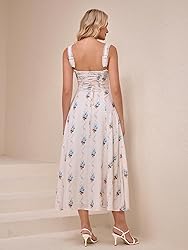 KUTUMAI Floral Corset Midi Dresses for Women 2025