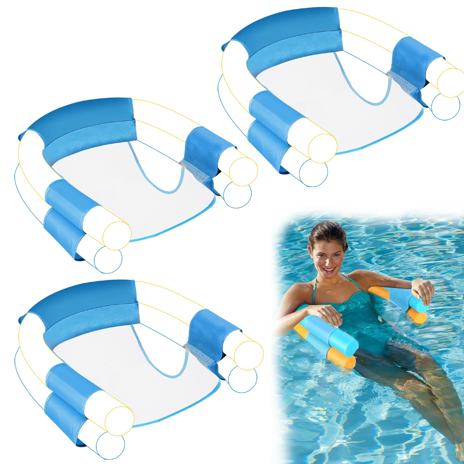 Photo 1 of 3 Pack Oversized Pool Noodle Chair,Pool Float Chair for Adults Kids-Allowed 3 Pool Noodles,Mesh Floating Pool Chair Noodle Slings,Sling Mesh Chair for Swimming Pool Noodles (Pool Noodle Not Included)