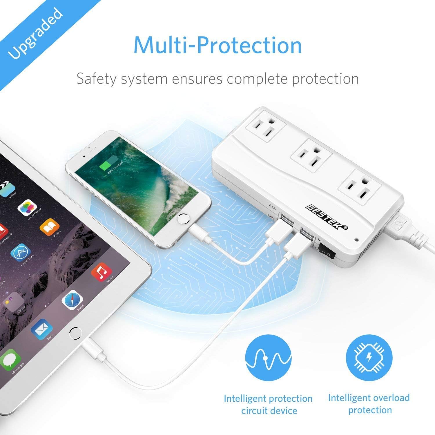 BESTEK Universal Travel Adapter 220V to 110V Voltage Converter with 6A 4-Port USB Charging and UK/AU/US/EU Worldwide Plug Adapter (White): Electronics