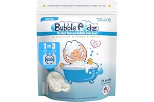TruKid Bubble Podz Bubble Bath for Kids, Toddlers, & Babies, Tear Free Gentle & Refreshing Bath Bomb for Sensitive Skin with Natural Moisturizers, Non-Toxic, pH Balanced, Vanilla Scent (24 Podz)