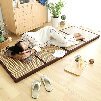 Foldable Mattress Thicken Bamboo Japanese Tatami Mat Cooling Rattan Floor Mat Dormitory Sleeping Pad Nursery Rug Exercise Mat for Meditation Space/Yoga/Zen Room/Japanese Tearoom 35.4&quot;x78.7&quot;x1.77&quot;