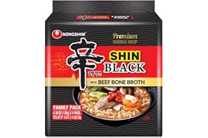 SAMYANG Nongshim Shin Black Ramen Instant Noodles,Rich Bone Broth,Microwave Meals,Top Spicy Ramen Soup,4 packs