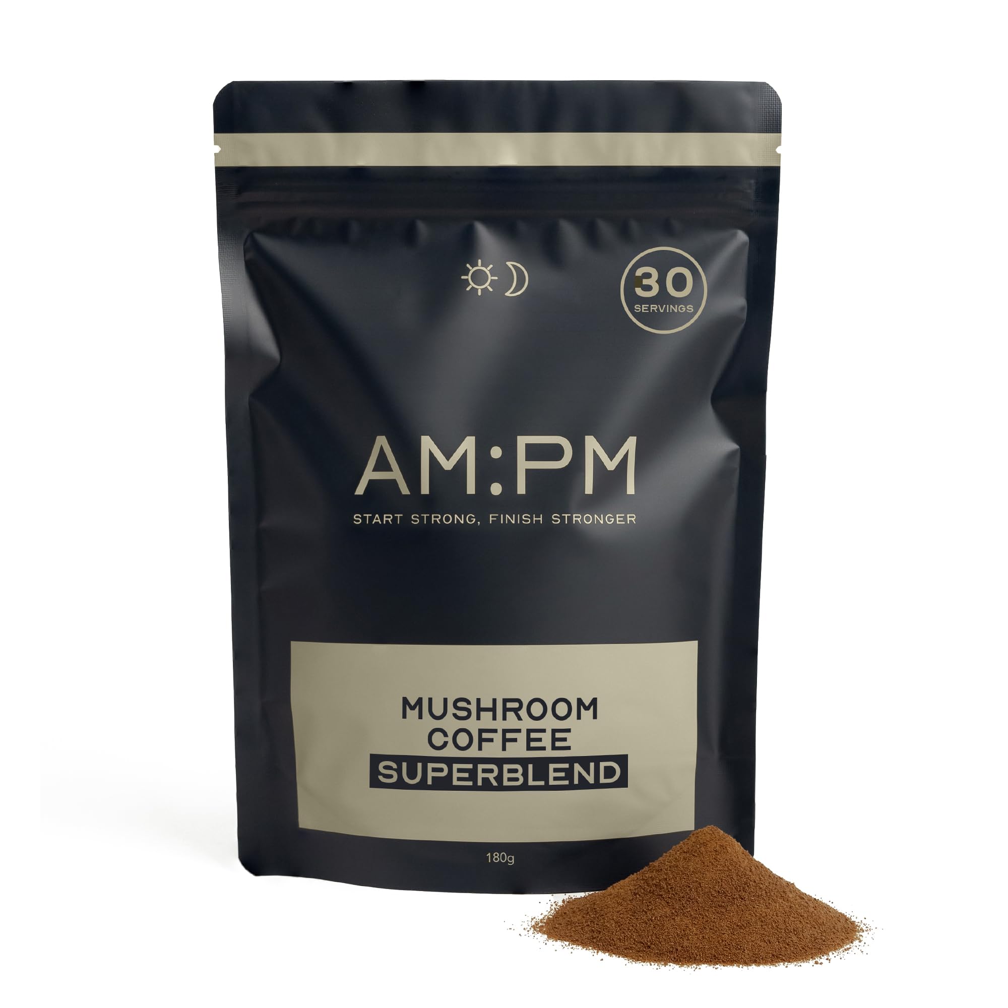 AM:PM Nutrition Mushroom Coffee - Lion's Mane, Reishi & Cordyceps Organic Coffee Alternative - Healthy Energy & Focus Boost - A Blend of Arabica & Robusta with Functional Mushrooms - 30 Servings