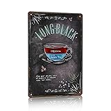 TREEPERI Vintage Coffee Tin Sign Long Black Retro