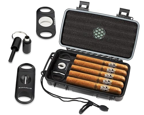 Mantello 3-Piece Cigar Gift Set - Includes Cigar Punch Keychain Guillotine Cigar Cutter V Cut Cigar Cutter Perfect Combo Of Cigar Accessories For Men Gift Ideas For Groomsmen Husband 15971