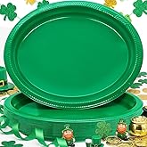BONSINY 50 Count Green Plates Disposable 12" x 10" - Oval Green Plastic Plates for Picnic Birthday St Patricks Day