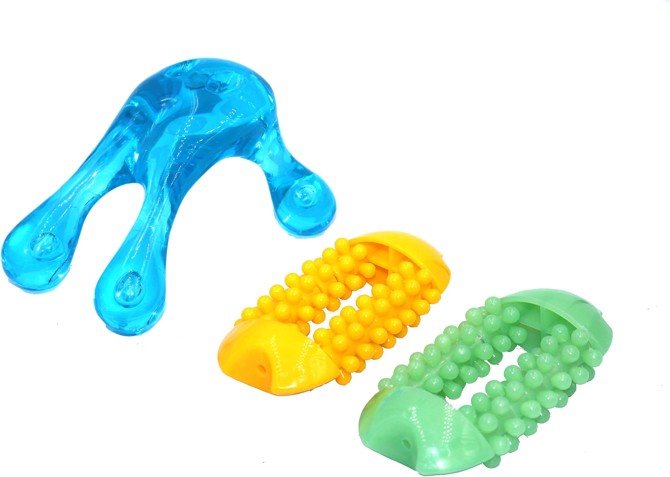FGen 3pcs Light Blue Frog Shape Four Foot Acupressure Massage Acupuncture Point Massage Scraping Multi-Function Massage Roller