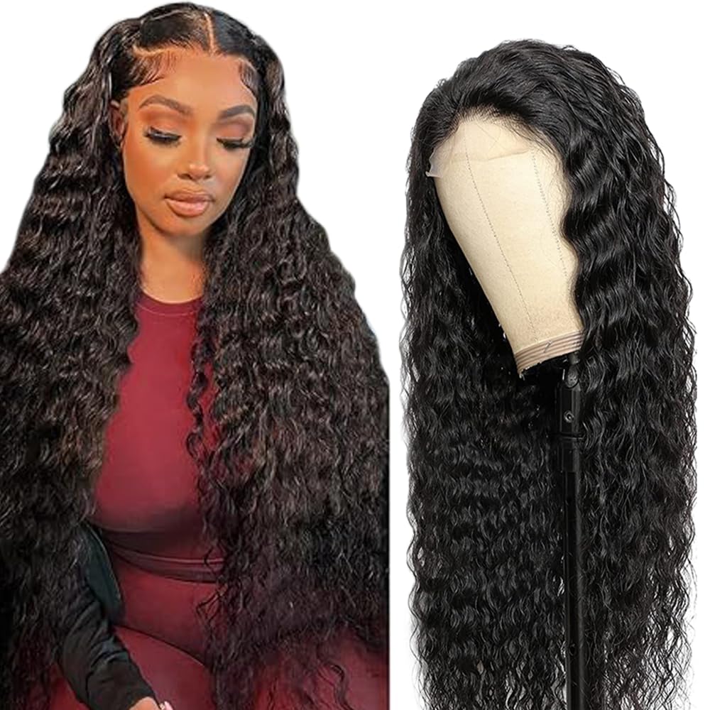 Zeslaerr Human Hair Wig #1B Natural Color 5X5 HD Lace Front Real Unprocessed Deep Wave Natural Hairline Virgin Human Hair Wigs Weave Weft Minimal shedding 34 Inch