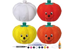 Winlyn 4 Sets DIY Ceramic Pumpkin Figurines Paint Craft Kits Unpainted Ceramic Bisque Paintable Smile Pumpkin Ready to Paint for Kids Thanksgiving Halloween Fall Party Classroom Acticities Art Project