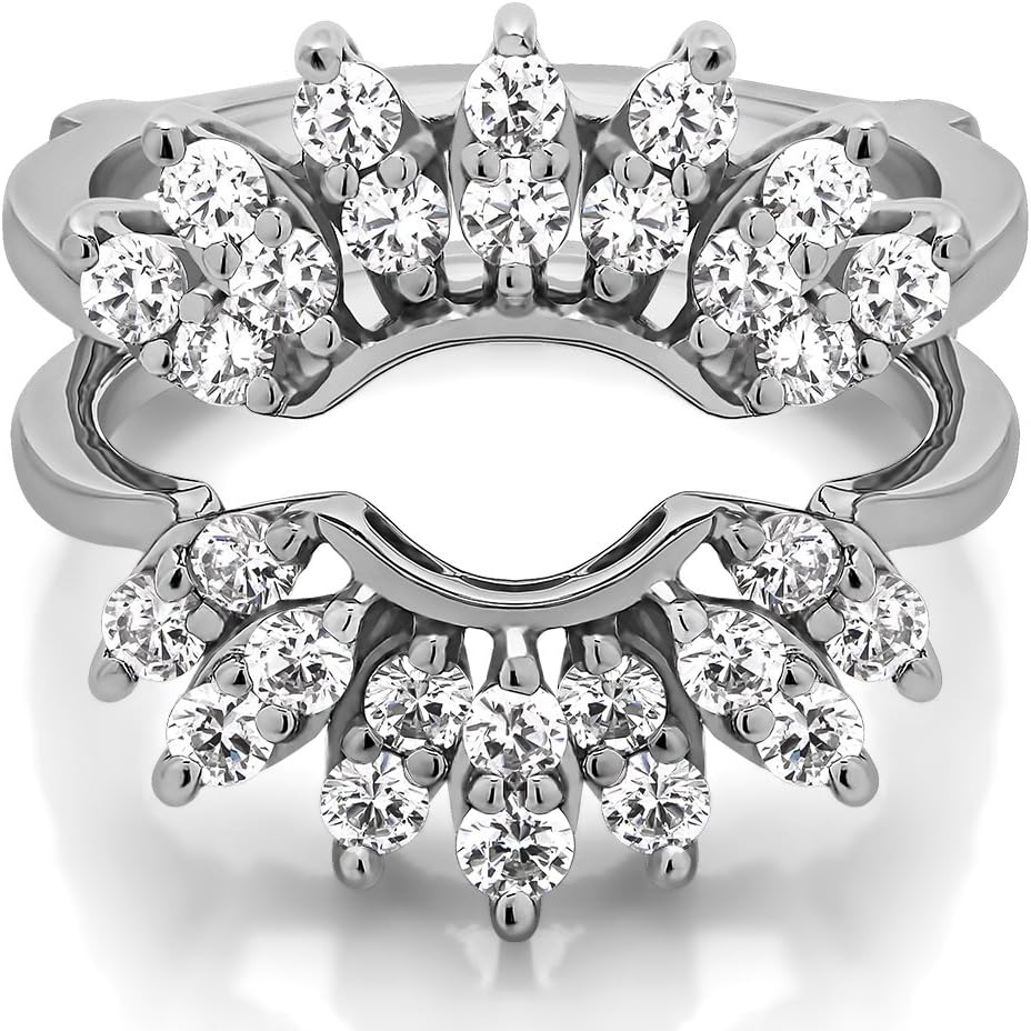 TwoBirch Sterling Silver Double Row Halo Sunburst Ring Guard With Cubic Zirconia (0.98 ct.)