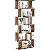 Yusong Bookshelf, Geometric Bookcase S Shaped Book Shelves Unit for Living Room, 6 Tier Tall Decorative Display Shelf for Bed