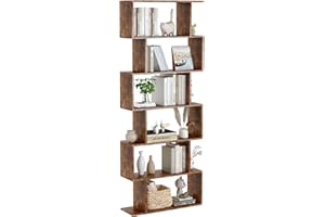 Yusong Bookshelf, Geometric Bookcase S Shaped Book Shelves Unit for Living Room, 6 Tier Tall Decorative Display Shelf for Bed