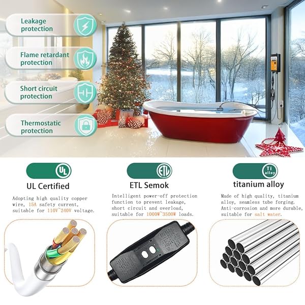 1500W TITANIUM PORTABLE HOT TUB HEATER WITH GFCI,SUBMERSIBLE BATH EXTRA IMMERSION HEATER WITH THERMOSTAT FOR BATHTUB, SMALL ABOVE GROUND POOLS, PORTABLE BAPTISTRY BAPTISMAL WATER HEATER