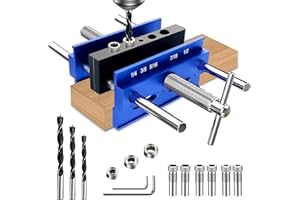 LIEBERWELL Self Centering Dowel Jig Kit, Drill Jig for Straight Holes Biscuit Joiner Set, Adjustable Drilling Guide Wood Working Tools with 3 Drill and 6 Drill Guide Bushings, Wood Doweling Jig for Woodworking