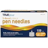 TRUEplus 5-Bevel Sterile Pen Needles, 32G x 4mm (5/32 Inch), 100 Count | For Use with Pen Injection Device, Single-Use Needles, Compatible Thread with Major Pen Devices, Silicone Coated