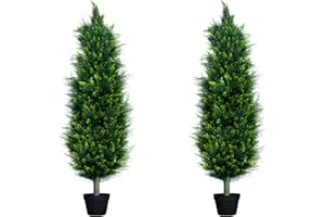 UNADRA Artificial Cedar Topiary Trees 3ft Set of 2 Outdoor Porch Christmas Decorations – Faux Cypress Plants for Home Decor, Fake Uv-Resistant Potted Pine Bushes for Front Door, Realistic Tall Shrubs