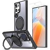 HCXLYP Magnetic Stand Case for Samsung Galaxy S24 Ultra 6.8" [with 2 Tempered Glass Film] [360° Rotation Magnetic Stand] [Compatible with Magsafe] Military-Grade Drop Protection Case, Black