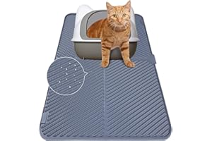 SIFONOL Cat Litter Mat Large, Waterproof Urine Proof Silicone Kitty Litter Mat, Easy Clean Cat Litter Box Mat, Washable Litter Trapping Mat, Scatter Control, Less Waste(Gray, 31''X23'')
