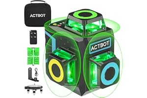 Laser Level Self Leveling - ACTBOT Green 3D Cross Line 3x360 Horizontal Vertical 12 Line Laser 200ft Outdoor Long-Range 4000mAh Rechargeable Full Remote Control for Construction Alignment