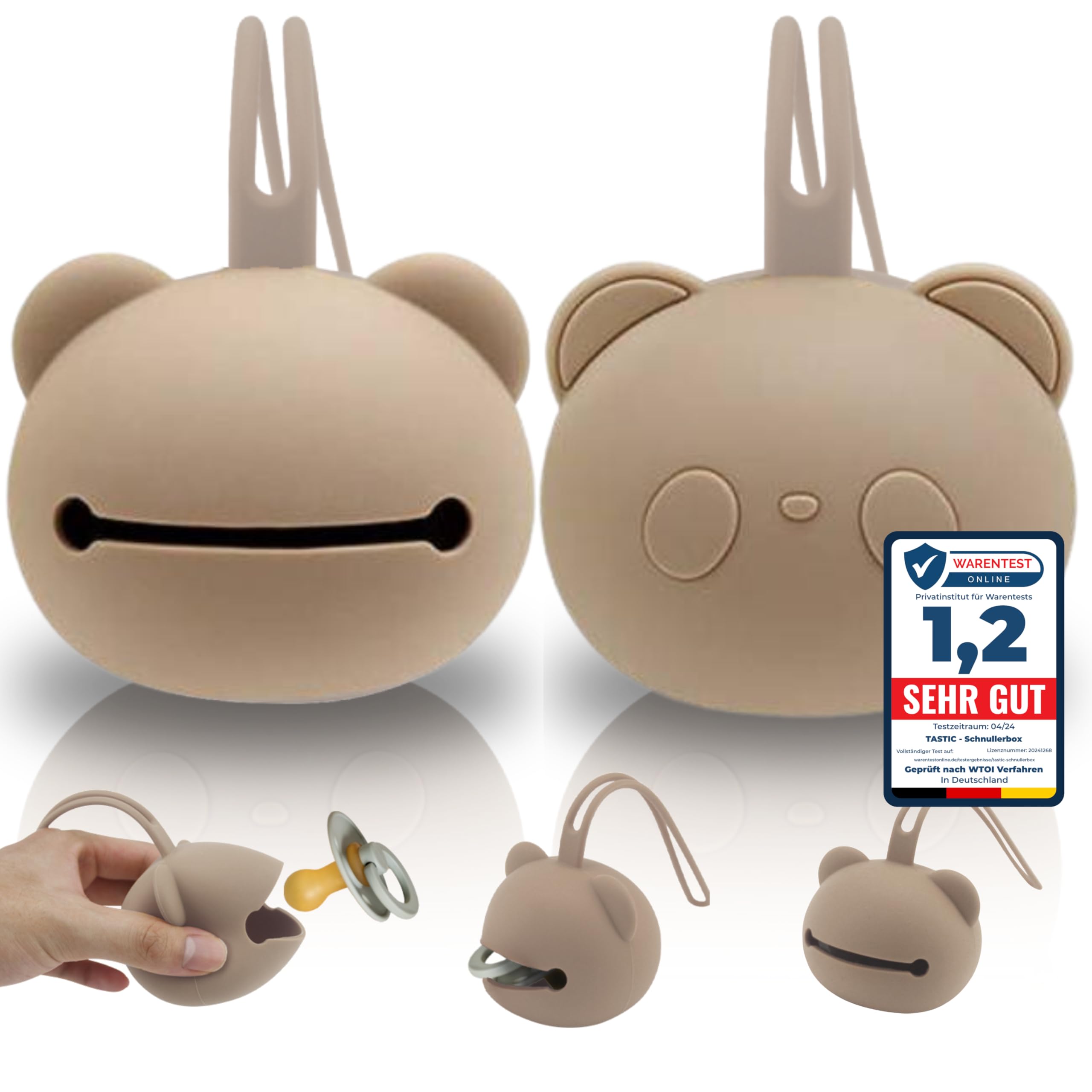 Tastic Baby Dummy Box - Silicone Dummy Box for Travelling in Panda Shape - Dummy Storage BPA Free - Box Versatile and Easy to Clean Beige