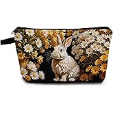 YULUENZE Floral Bunny Makeup Bag Toiletry Organizer Zipper Pouch Floral Bunny Small Cosmetic Bag Easter Present for Women Friends