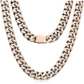 ROWIN&CO Men's Miami Cuban Chain Necklace Rose Gold Plated 16mm Chunky Stainless Steel Cuban Curb Link Collar, Hypoallergenic Hip Hop Jewelry, 20-30 Inch, Gift Box