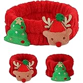 AMCAMI 3pcs Spa Headband and Wristband Set,Headband for Washing Face, Skincare,Makeup,Christmas Hair Accessories Gifts,Christmas Stocking Stuffers