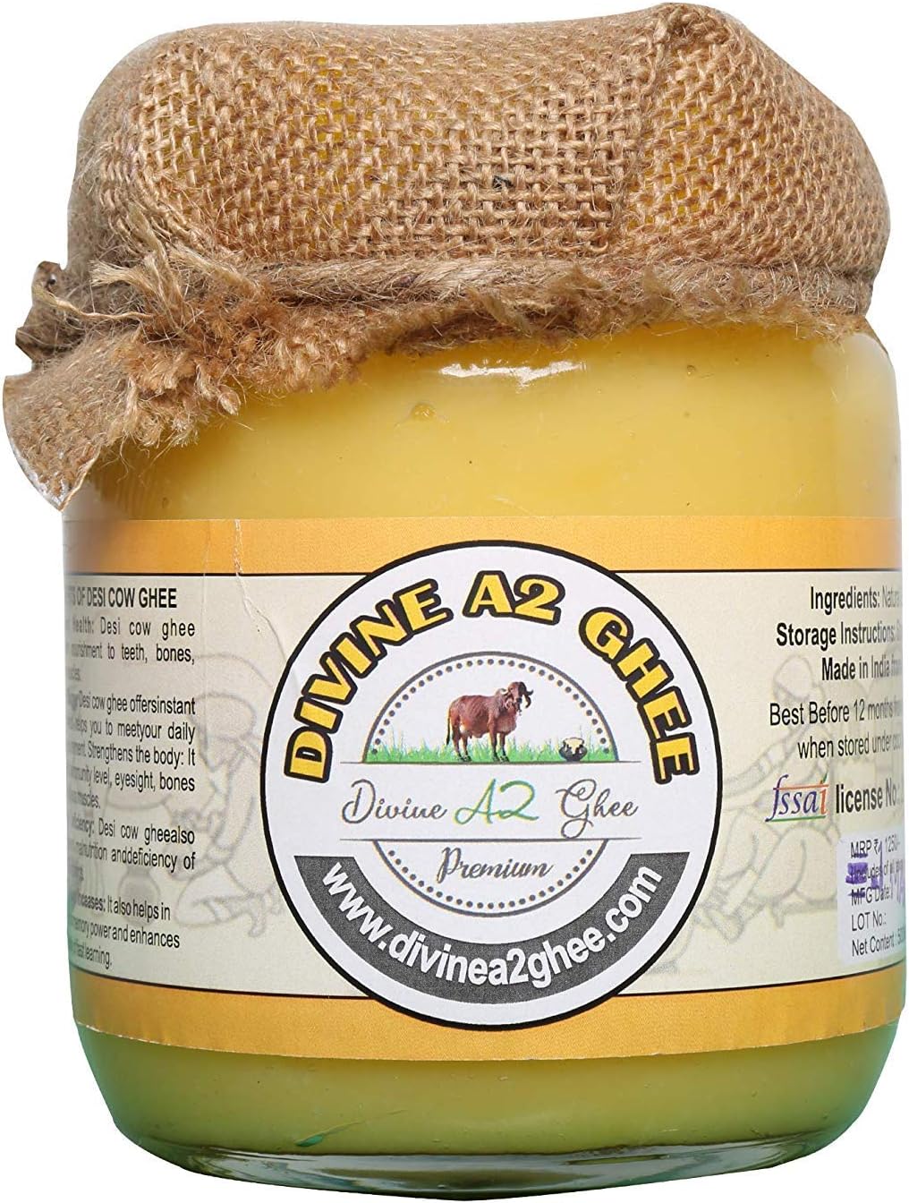 Divine Organic Natural Desi Gir Cow Hand Churned A2 Ghee (500 ml)