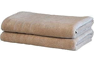 Mosobam Luxury Turkish Set of 2 Bath Towels 30X58 Light Taupe Oversize 700 GSM Bamboo Viscose & Aegean Turkish Combed Cotton