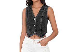 SHENHE Women's Denim Vest Button Down Sleeveless Jean Vest Top Y2K Cropped Denim Top Cowgirl Western Outfits