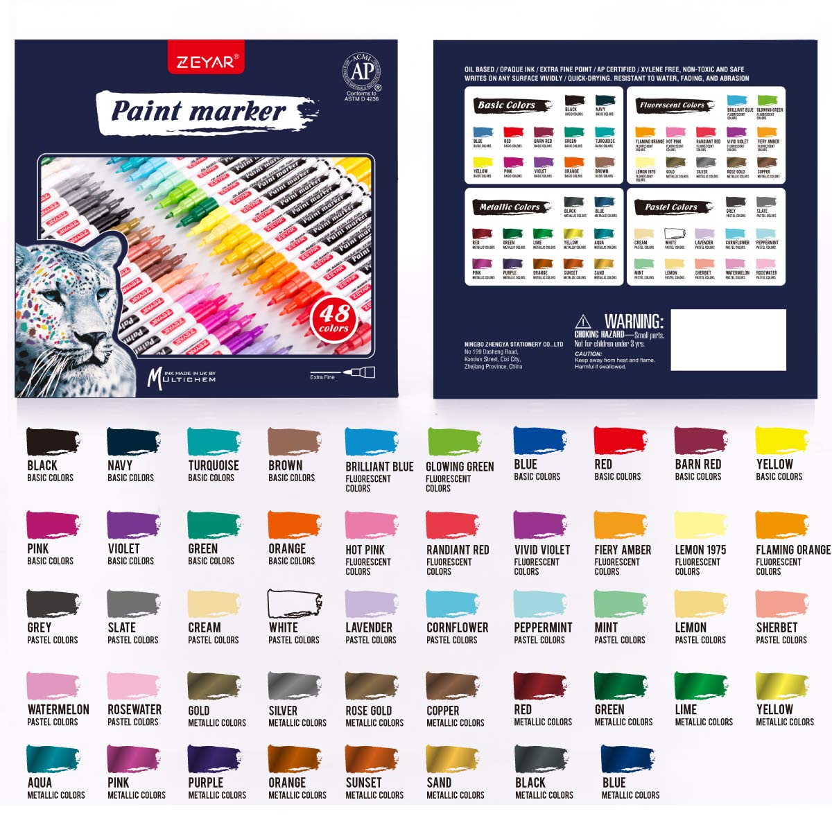 ZEYAR Oil-Based Paint Markers, Expert of Rock Painting, Extra Fine Point, 48 Colors, AP Certified. Permanent Ink & Waterproof, Works on Rock, Wood, Glass, Metal, Ceramic and more (48 Colors)