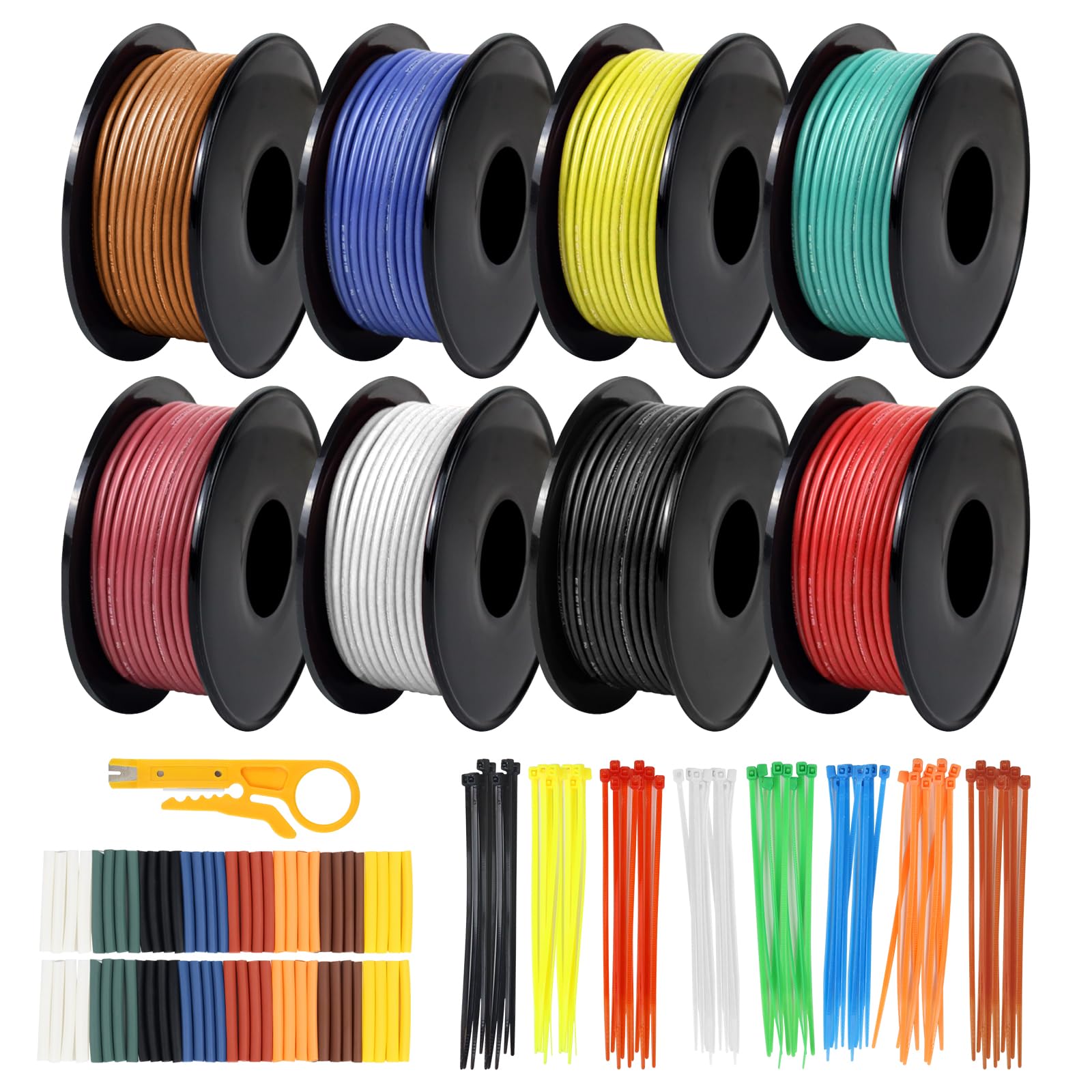 Photo 1 of 26 AWG Stranded Wire Spool, 32.8ft Each in 8 Colors - Silicone Electrical Tinned Copper Wire, 26 Gauge Flexible Hook Up Wire Kit for DIY, Automotive, Home, and Power Wiring