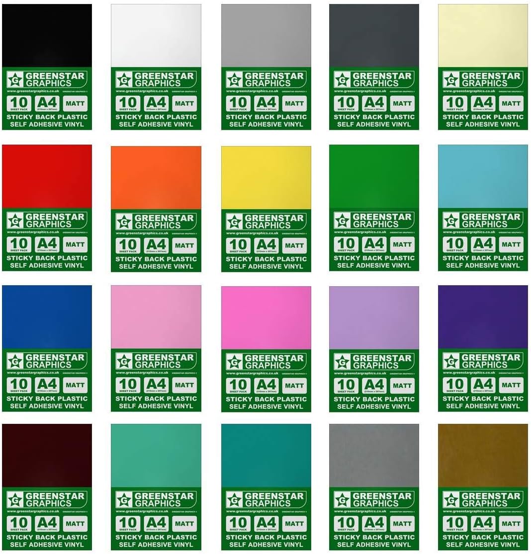 GREENSTAR GRAPHICS MATT A4 STICKY BACK PLASTIC SELF ADHESIVE ART & CRAFT VINYL (10 SHEET PACK). Compatible With 12” Cricut - Image 4