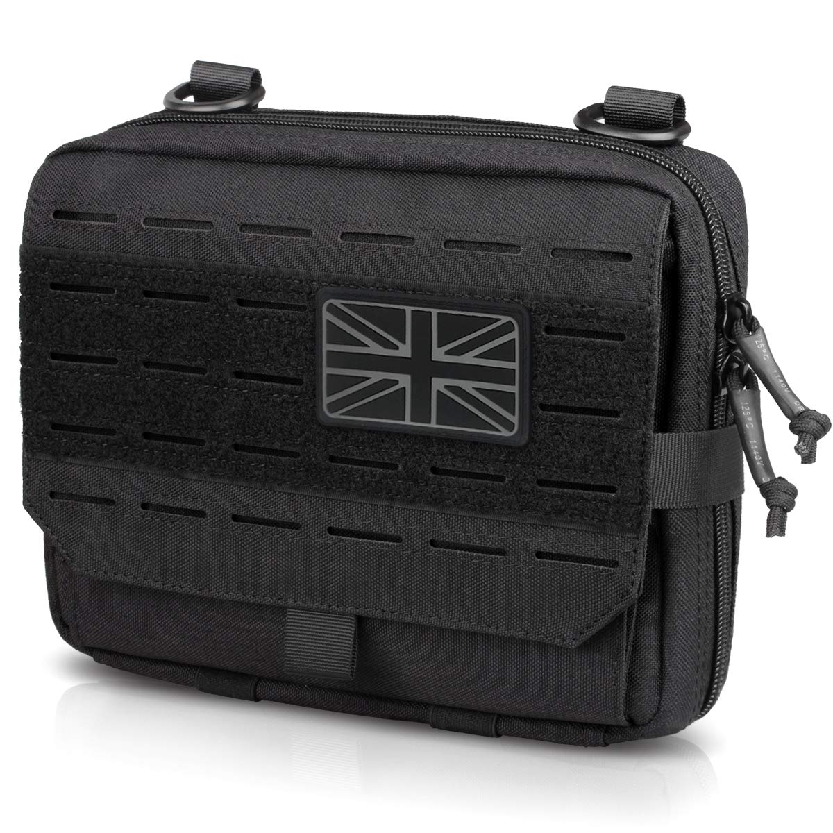 WYNEX Tactical Molle Admin Pouch of Tri-Fold Open Design, Molle Tool Pouch First Aid Pouch EDC Utility Pouches Tools Bag Molle Attachment Organizer Include UK Flag Patch Black
