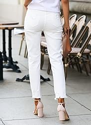 EVALESS White Womens Jeans Stretchy Boyfriend