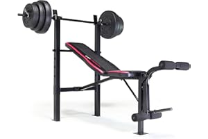 CAP Strength Standard Weight Bench with Leg Developer and a 100 LB Vinyl Weight Set – Adjustable Backrest, Barbell, and Cemen