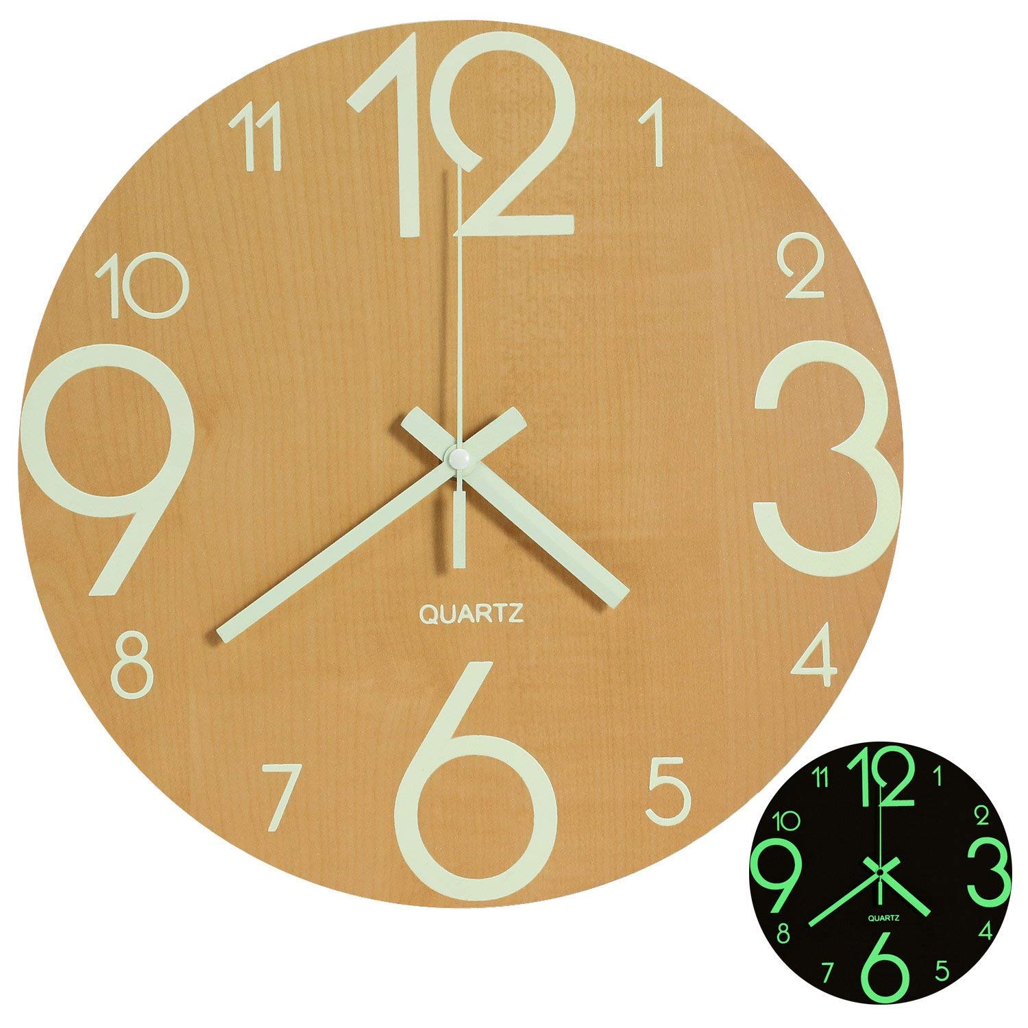 Clocks Wall Clocks Foxtop Night Light Function Wooden Wall Clock