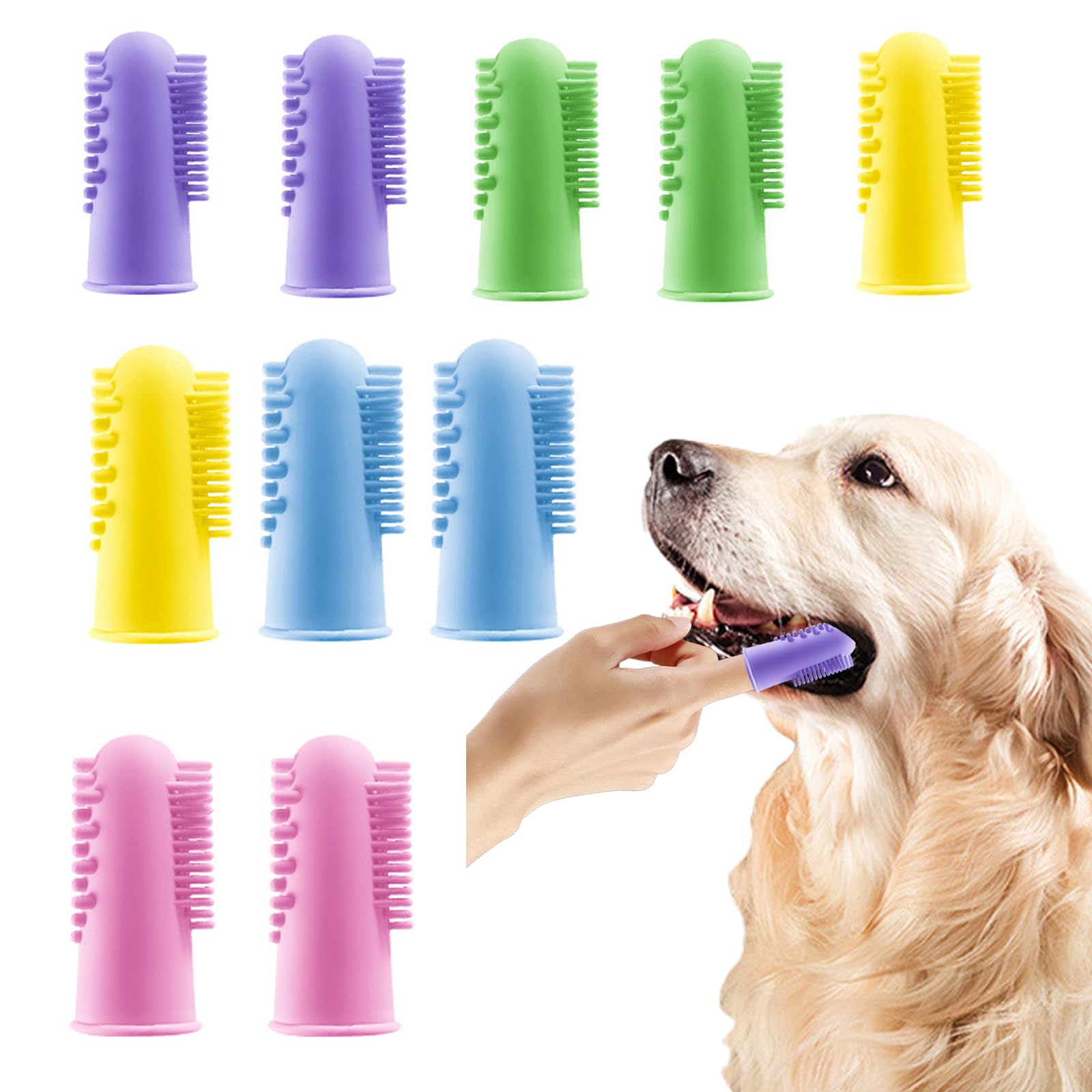 KASESSS 10 Pieces Dog Toothbrush, Silicone Dog Finger Toothbrush, Double-Sided Bristles Dog Tooth Brush, Dog Toothbrush Finger, Puppy Toothbrush, Finger Toothbrush for Dog Cat Dental Care & Cleaning
