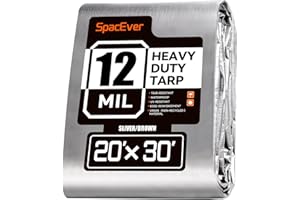 Spacever Tarp Heavy Duty 20x30 FT, 12 Mil Thick Large Tarps Water-Proof with Grommets, UV& Tear Resistant, Plastic Cover for Pool Roof Tent Outdoor Firewood, Silver& Brown