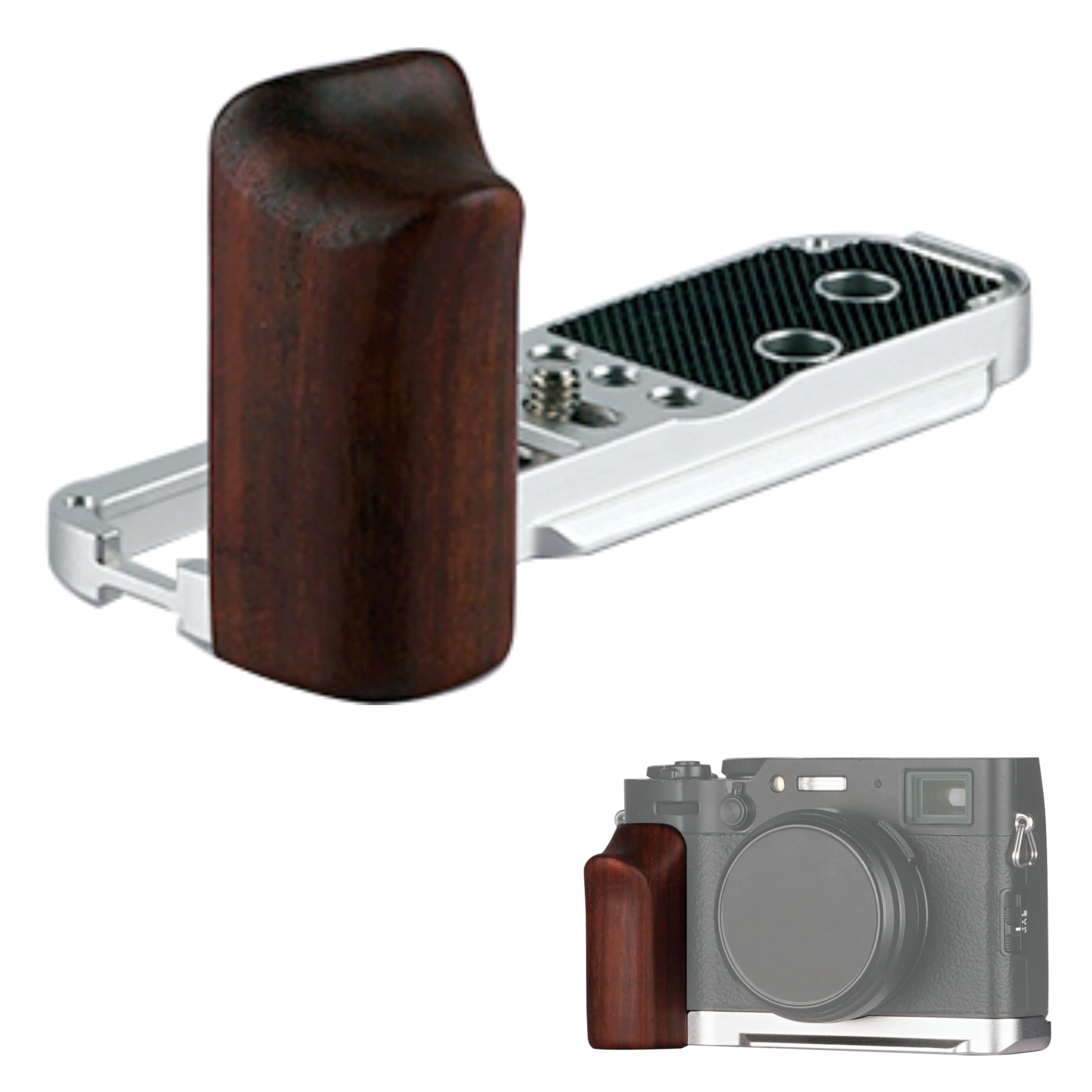 WEPOTO X100VI X100V Handgrip, L-Shape Grip with Quick Release Plate, Wood Side Handle, Compatible with Fujifilm X100VI X100V Camera (GP-X100VI-YR)