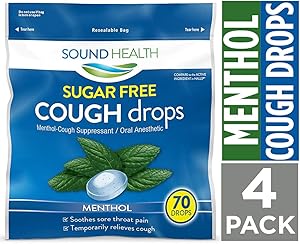 SoundHealth Sugar Free Menthol Cough Drops, Throat Lozenge, Cough Suppressant, 70 Count Bag, 4 Pack