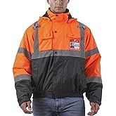 sesafety Reflective Jacket for Men, High Visibility Jackets, Safety Jackets for Men, Hi Vis Construction Bomber Jackets Waterproof with Pockets and Zipper, Black Bottom, Class 3