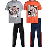 Pro Athlete Boys Sweatsuit Set - 4 Piece Short Sleeve Crewneck Athletic Graphic Tees and Tricot Jogger Sweatpants for Boys